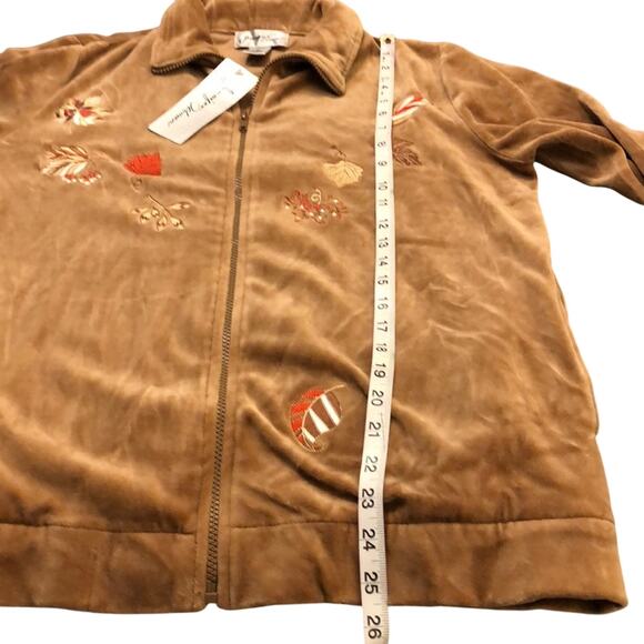 Jennifer Eden Fall Leaves Embroidered Velour Front Zip Jacket Track Vintage - Picture 8 of 8